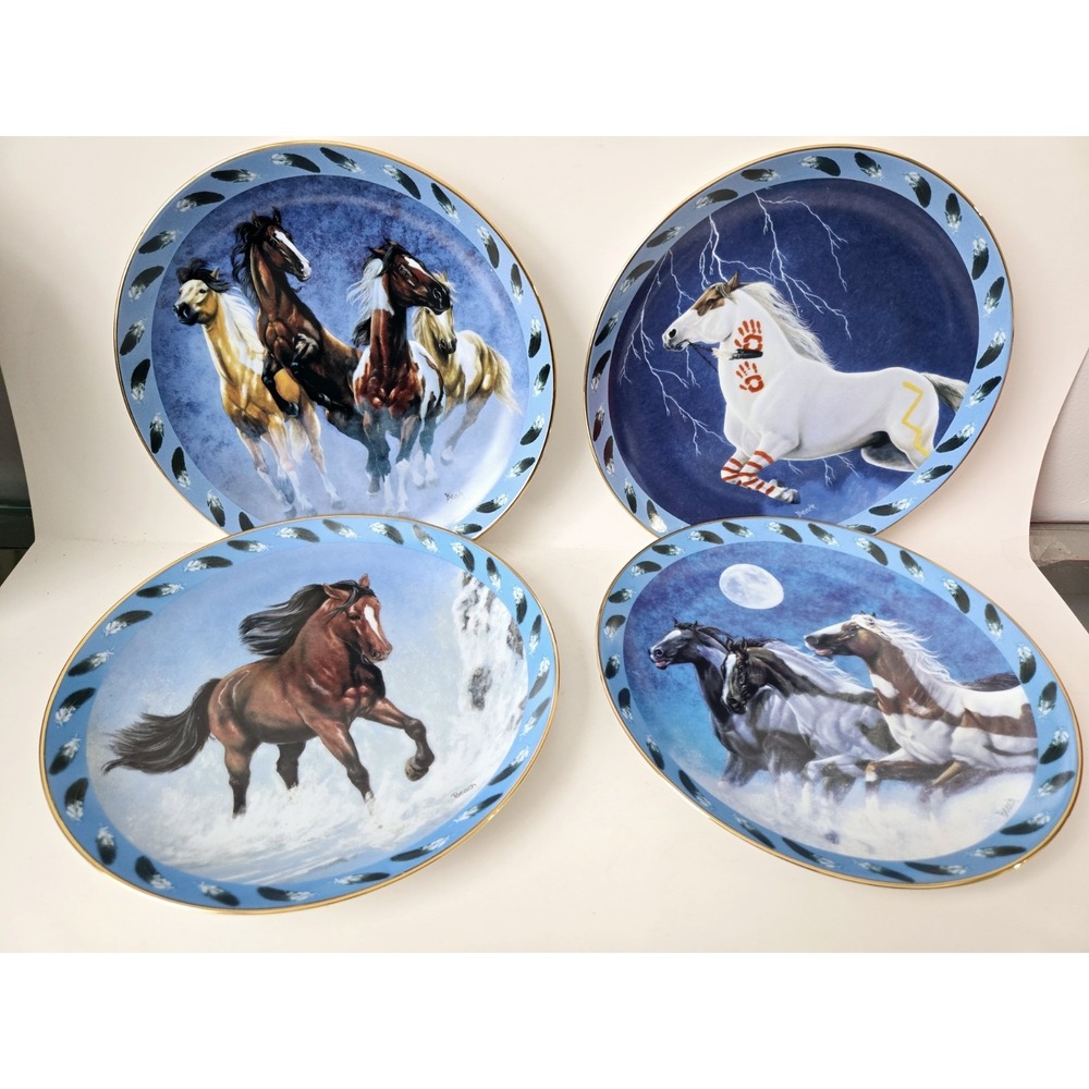 Danbury Mint Spirited Visions horse plate Diana Beach indian pony lot 2 set of 4